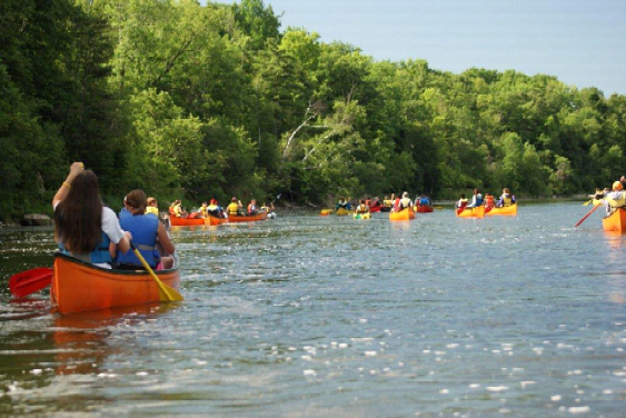 Campers paddling the Grand River in Ontario